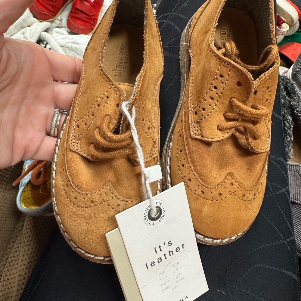 Zara Tan Leather Kids Dress Shoes